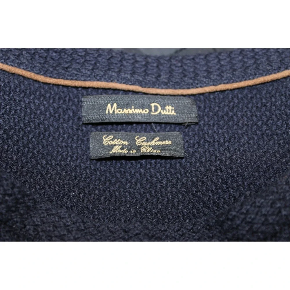 Massimo Dutti Cotton Cashmere Textured Pullover Sweater Mens S Navy Blue